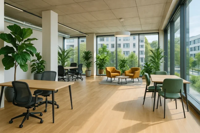 Moderner Coworking-Space in Linz mit ergonomischer Einrichtung und grüner Wohlfühlatmosphäre