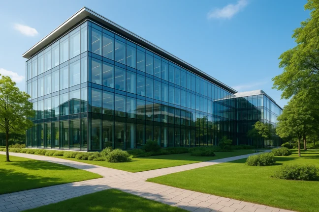 Modernes Bürogebäude in Wien mit Glasfassade und nachhaltigem Design