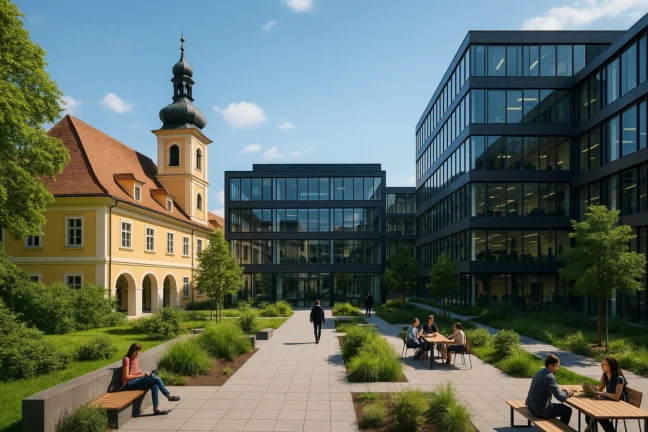 Modernes Business Center in Graz, das alte und moderne Architektur vereint