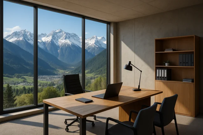 Modernes privates Büro in Tirol mit Alpenblick und lichtdurchflutetem Design
